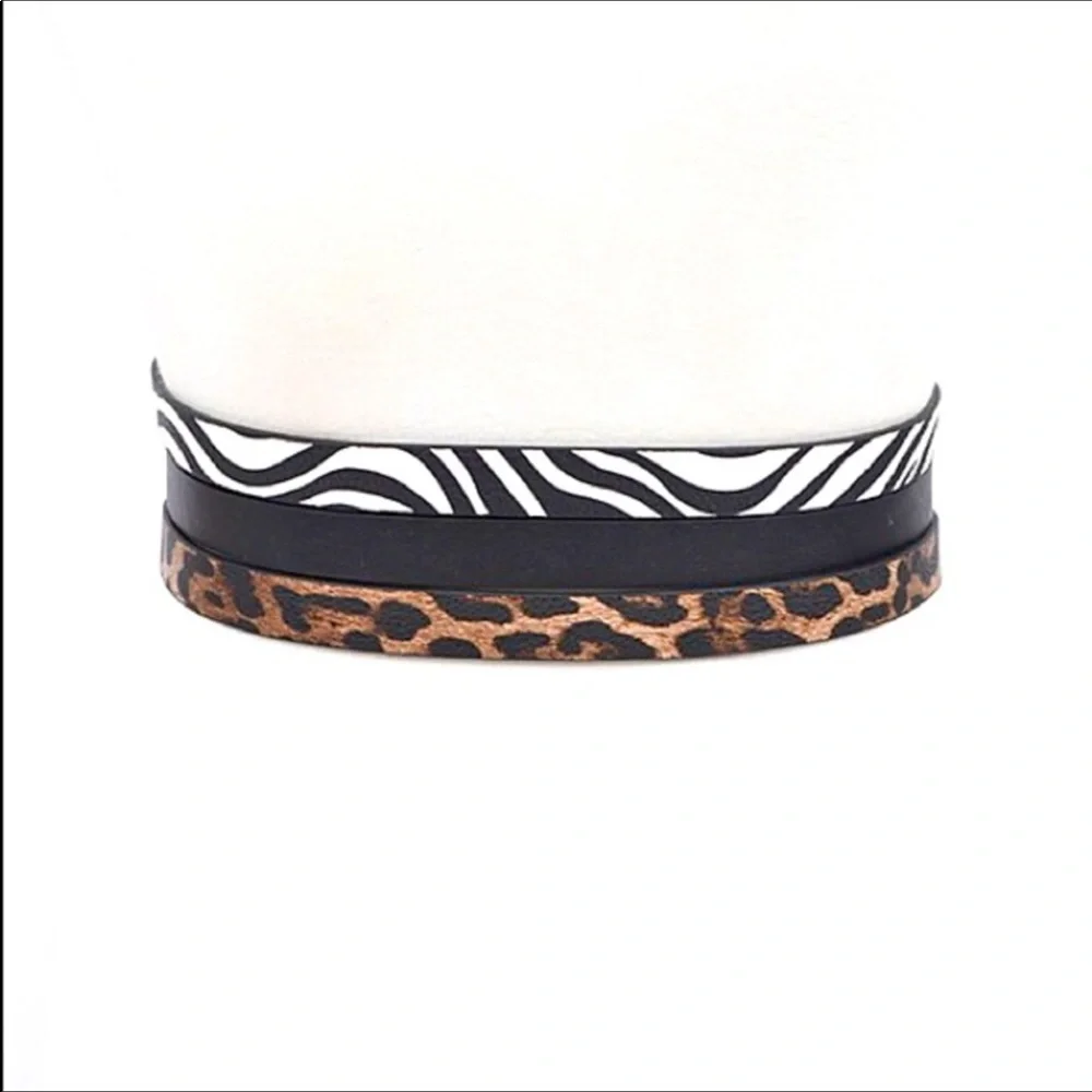 3 PC Leather Animal Print Skinny Belt Statement Set
